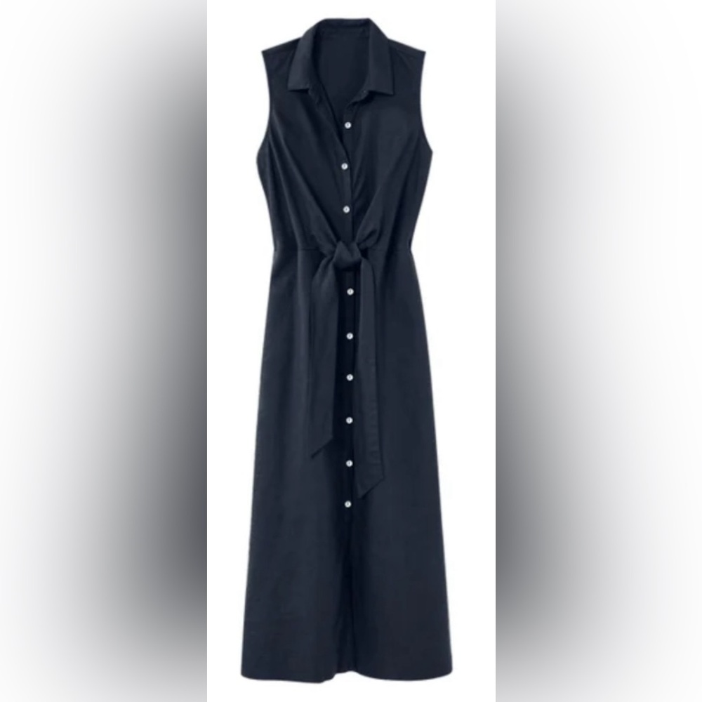 J Jill  Tie-Front Linen Shirtdress, Navy Blue MP
